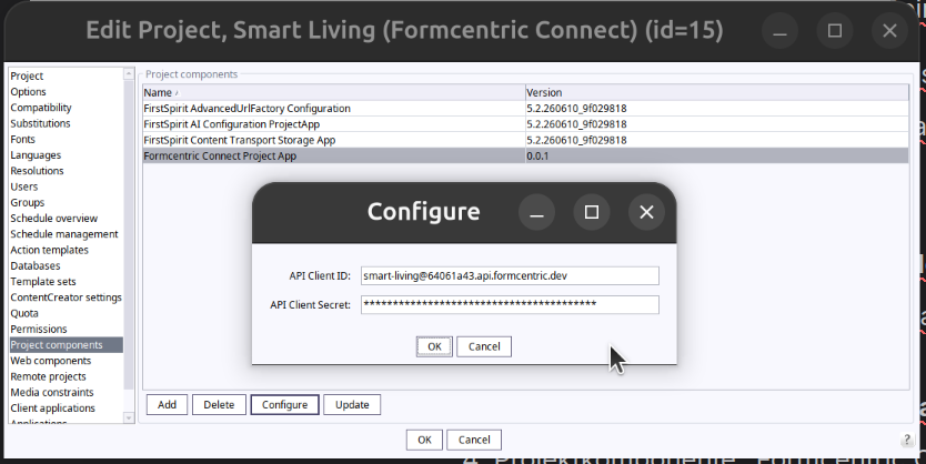 The configuration screen can be seen.
