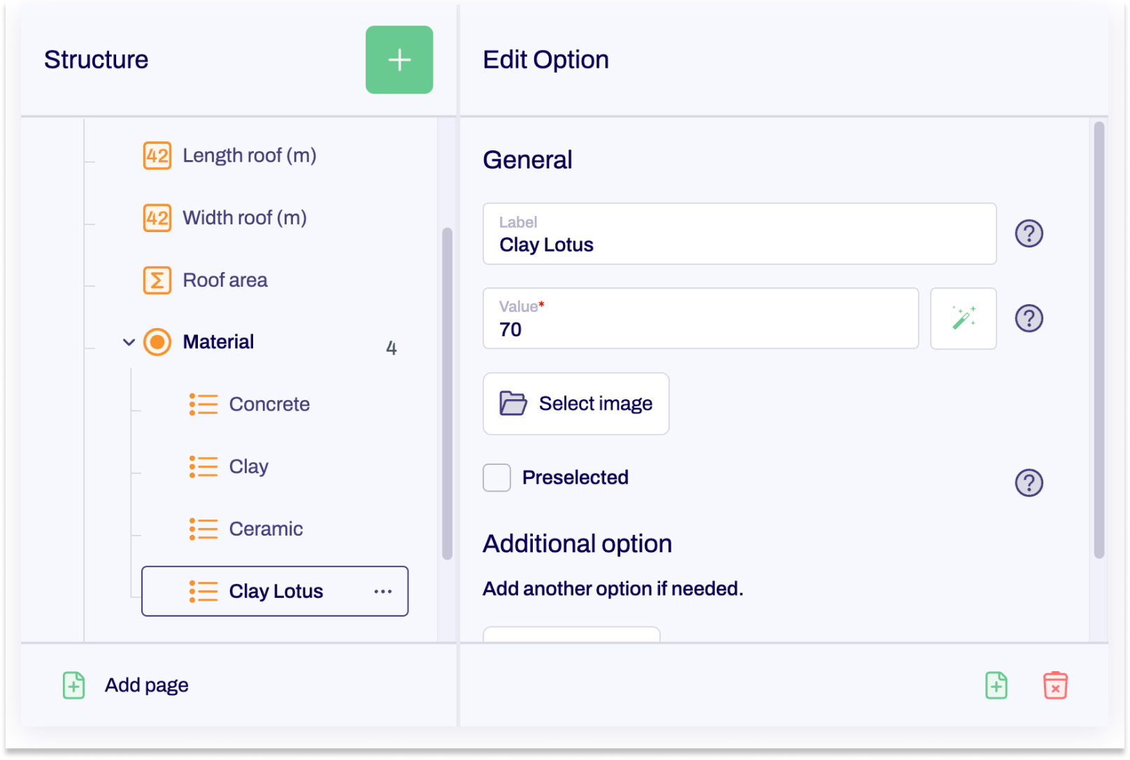 The element single choice with several options is shown.