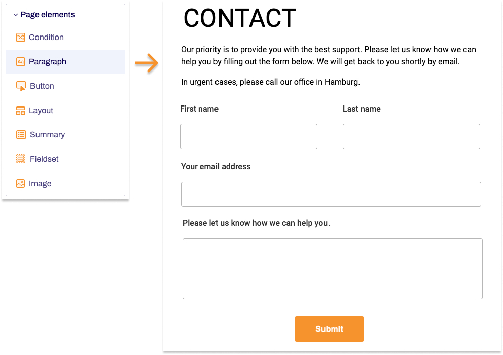 The form element text paragraph is shown as an example in a form.