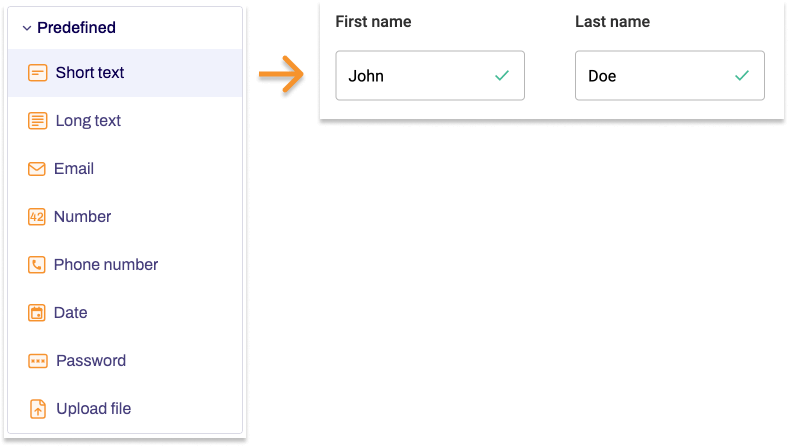 An example of the form element Short text is shown.