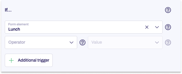 A condition is shown. The form element Lunch is selected.