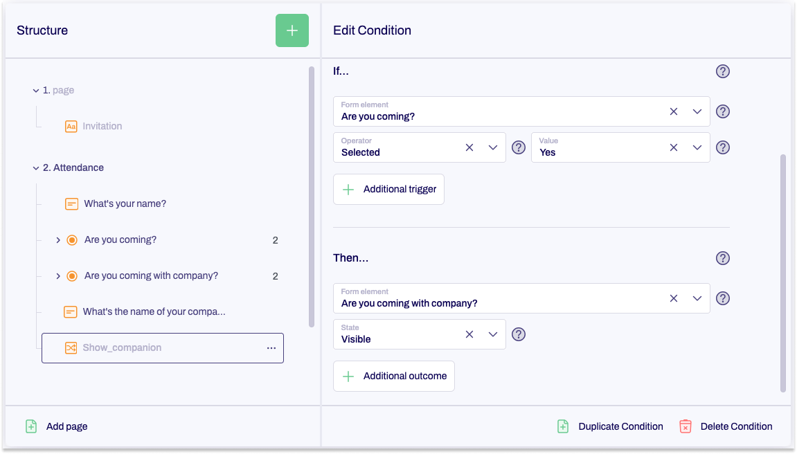 The Editor is shown and a condition is being edited.