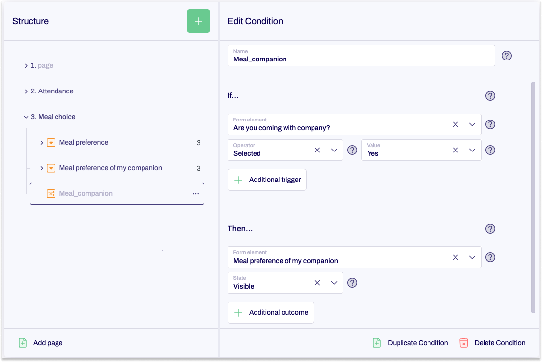 The editor is shown and a condition is being edited.