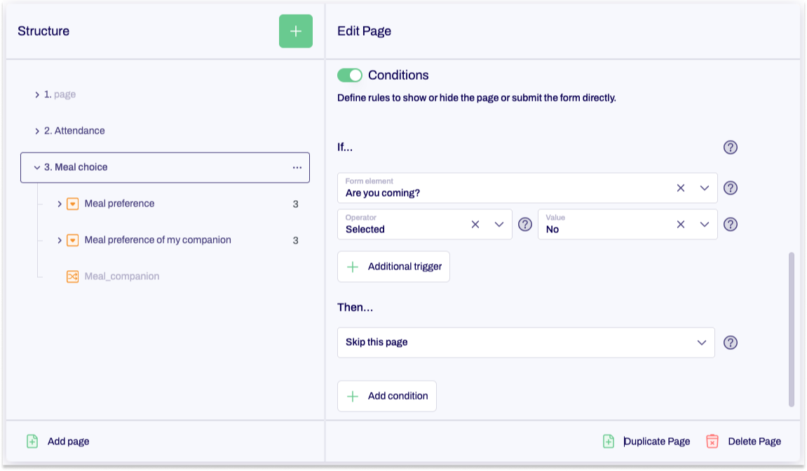 The editor is shown and a page condition is being set. 