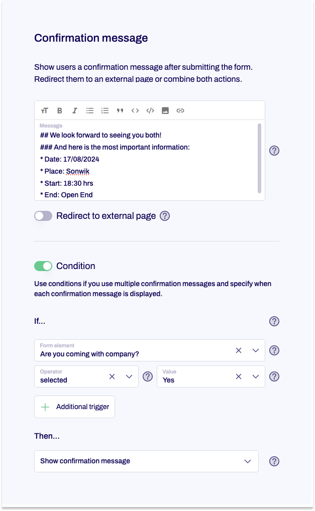 A confirmation message is shown.