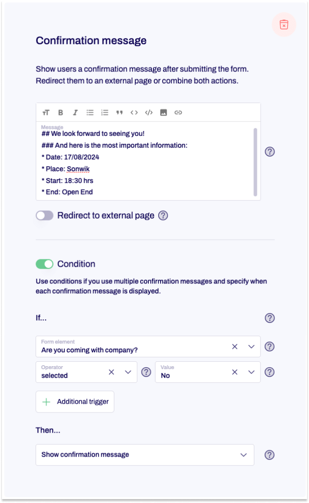 A confirmation message is shown.