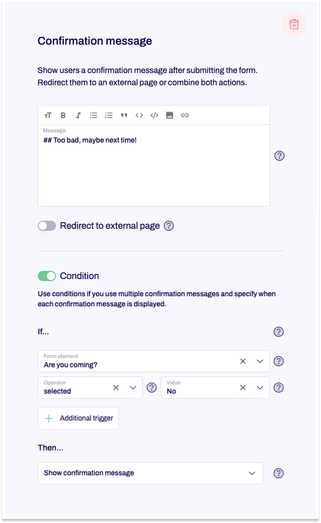 A confirmation message is shown.