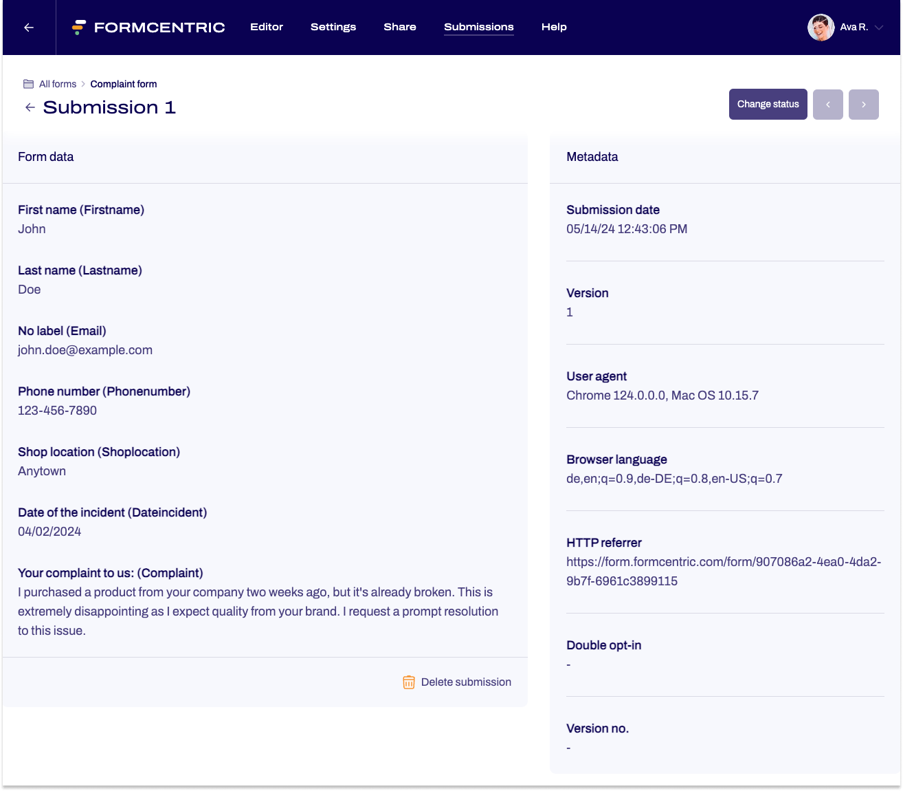 Screenshot overview of submissions 