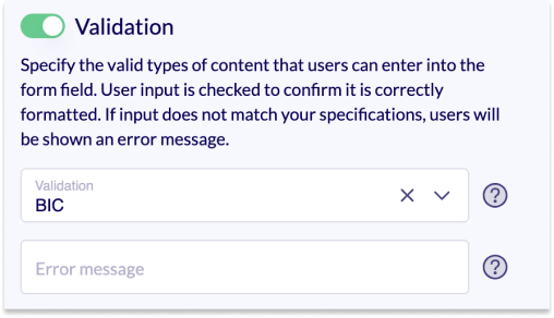 Section of the editing area. The validator BIC is selected.
