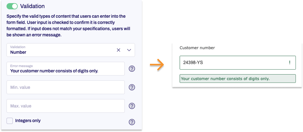 Section of the editing area. The validator number is selected.